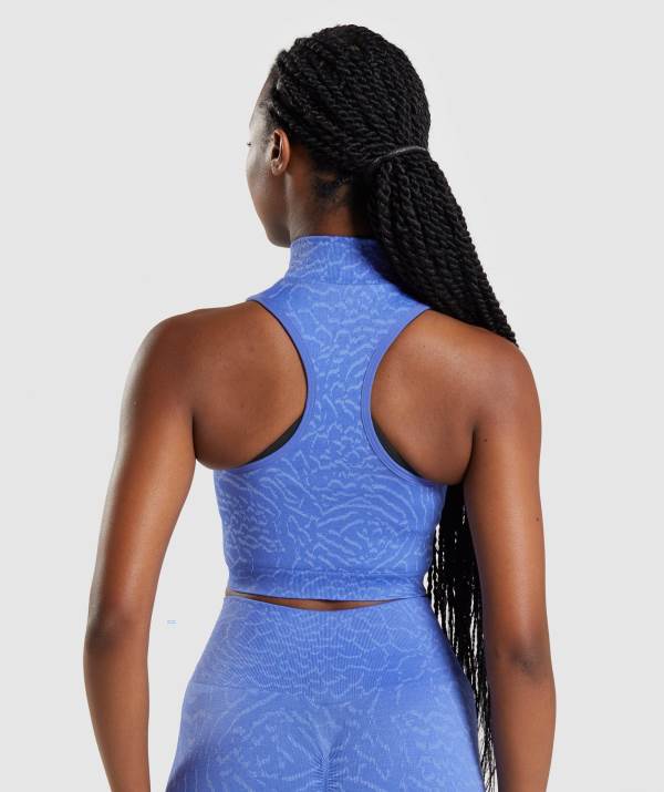Damske Crop Top Gymshark Adapt Animal Seamless Crop 1/2 Zip Modre | UG9067528